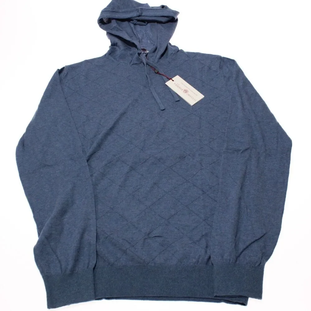 Luciano Barbera NWT Hooded Sweater Size 54 US XL in Blue 100% Cotton - Picture 3 of 8